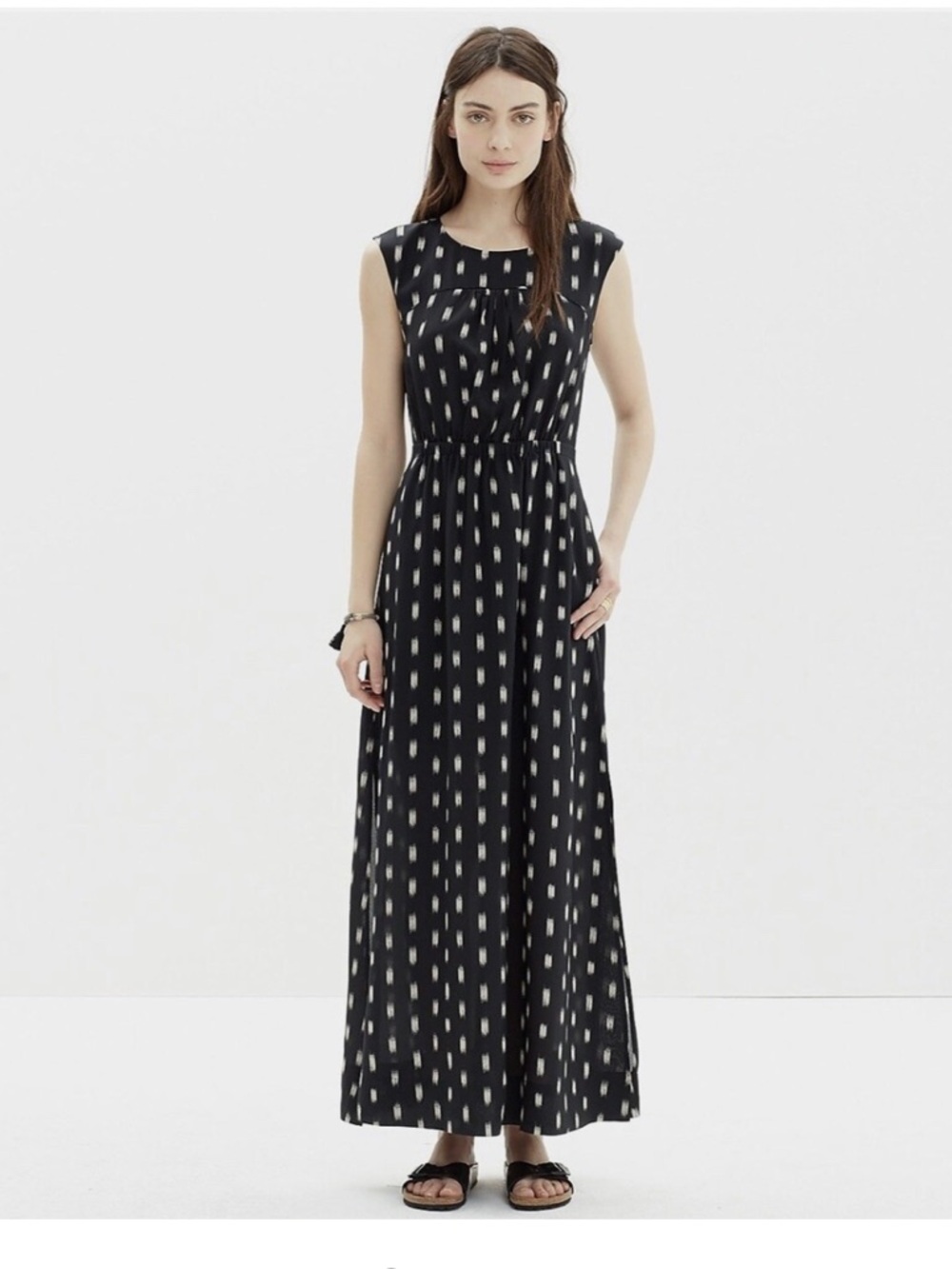 Madewell Women’s Ikat  Brushed Silk Maxi Dress Black/Cream SZ: 10 - Picture 2 of 11